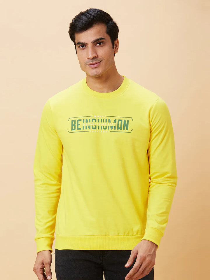Yellow Regular Fit Round Neck Long Sleeves Men's Sweatshirt