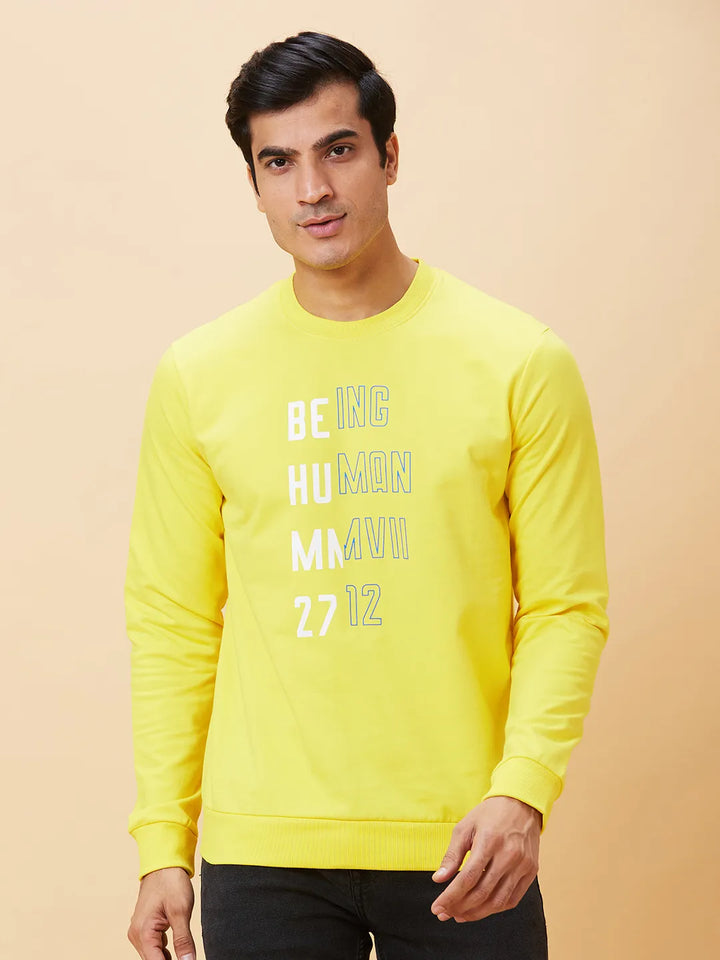 Yellow Regular Fit Round Neck Long Sleeves Men's Sweatshirt