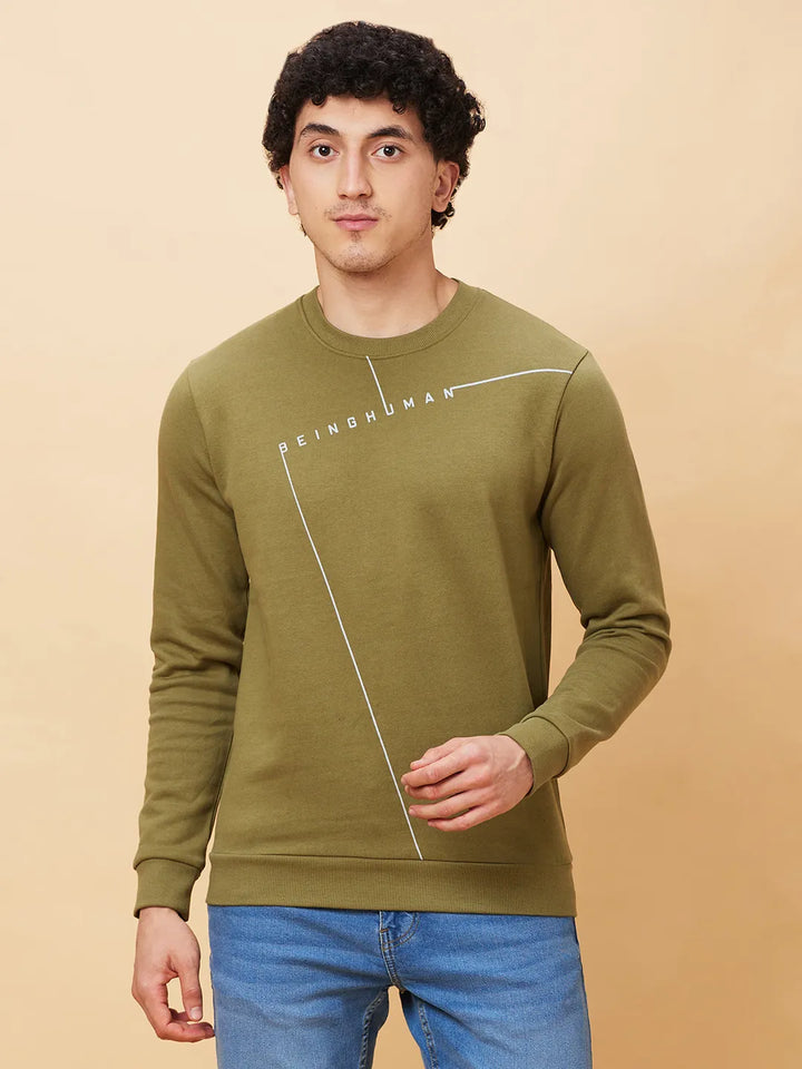 Olive Regular Fit Round Neck Long Sleeves Men's Sweatshirt by Being Human Clothing