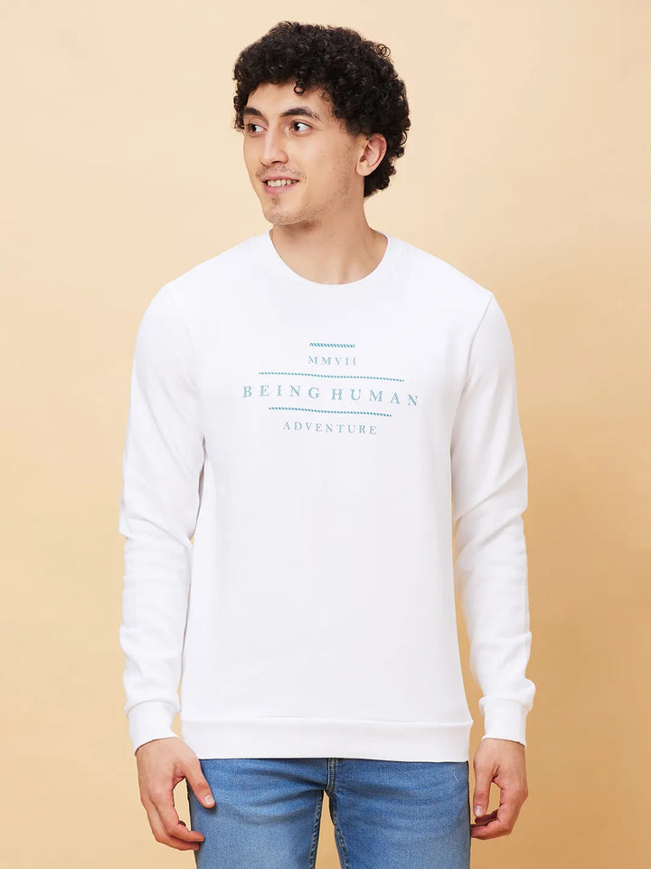 White Regular Fit Round Neck Long Sleeves Men's Sweatshirt by Being Human Clothing