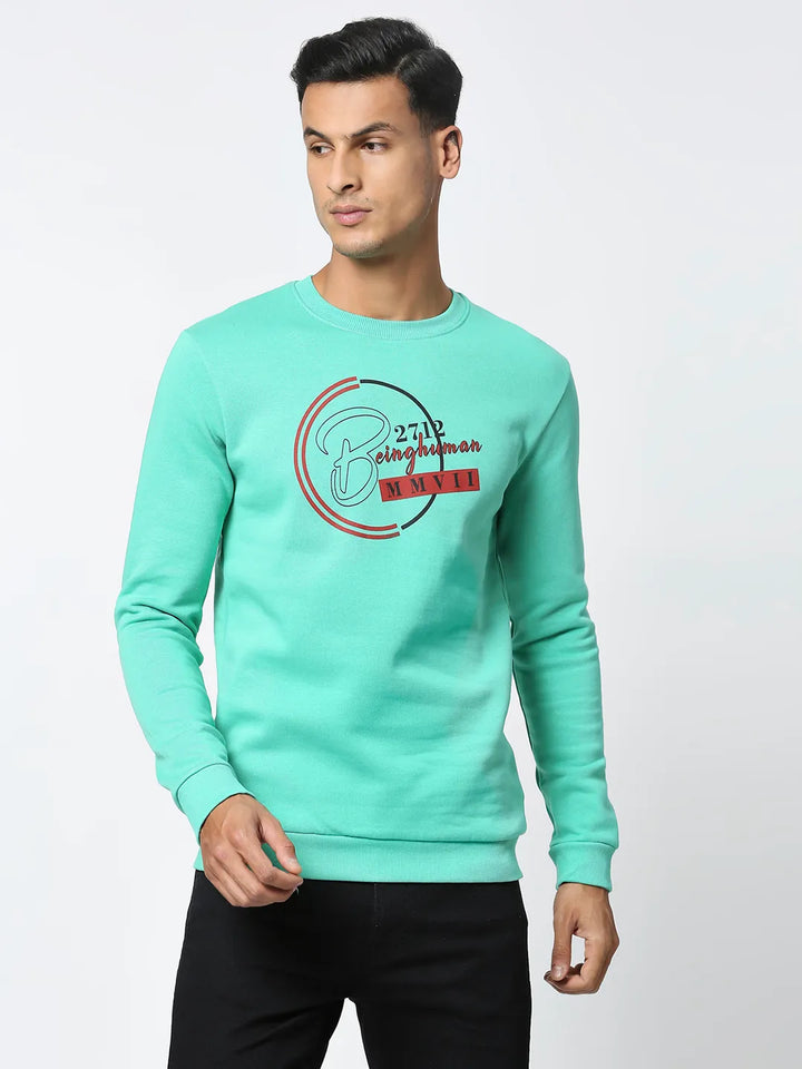Green Regular Fit Round Neck Long Sleeves Men's Sweatshirt by Being Human Clothing