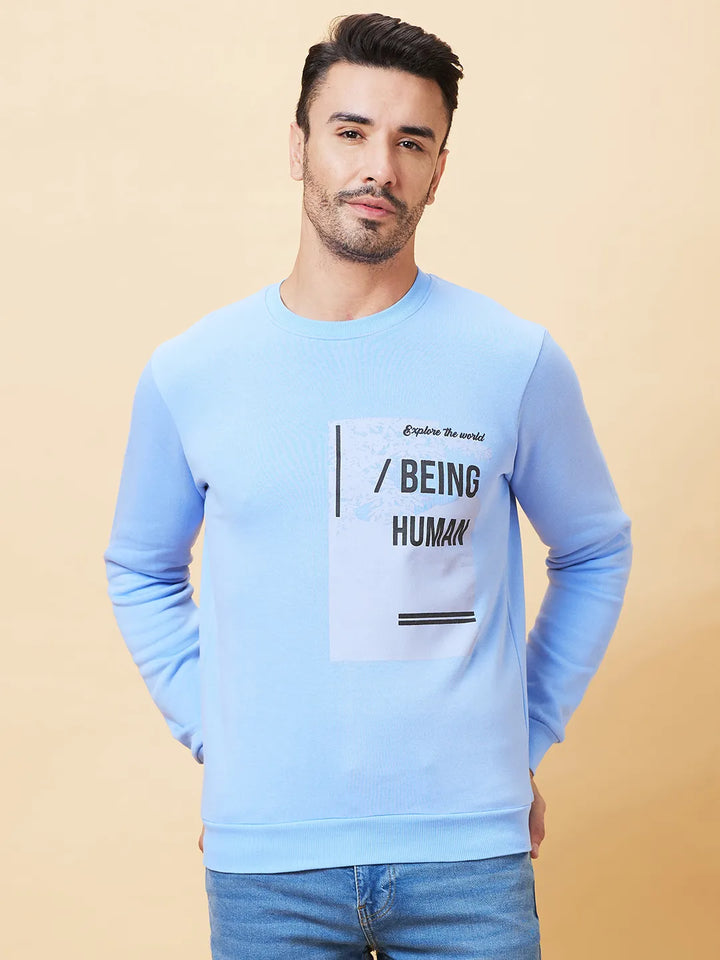 Blue Regular Fit Round Neck Long Sleeves Men's Sweatshirt