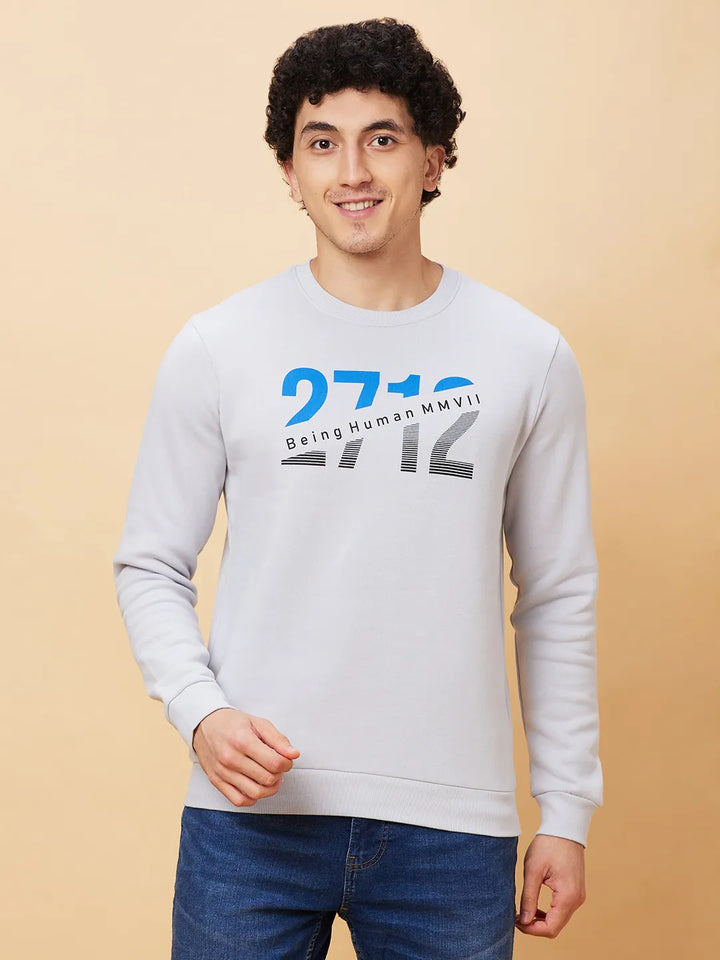 Grey Regular Fit Round Neck Long Sleeves Men's Sweatshirt by Being Human Clothing
