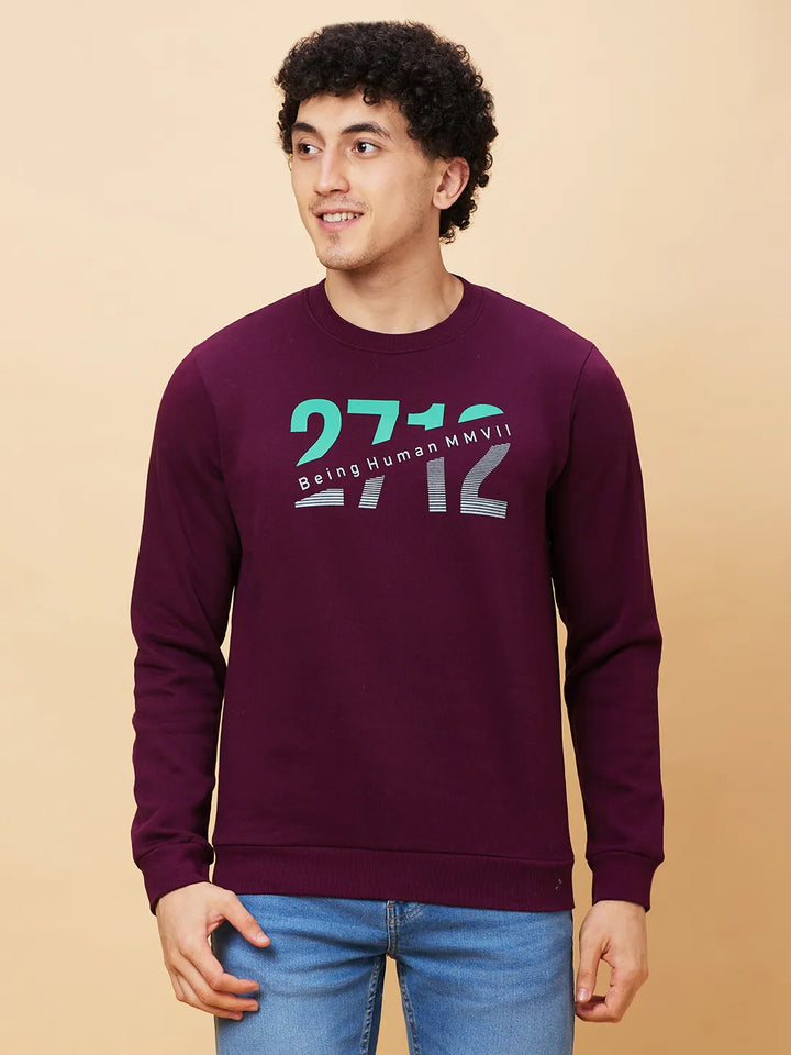 Red Regular Fit Round Neck Long Sleeves Men's Sweatshirt