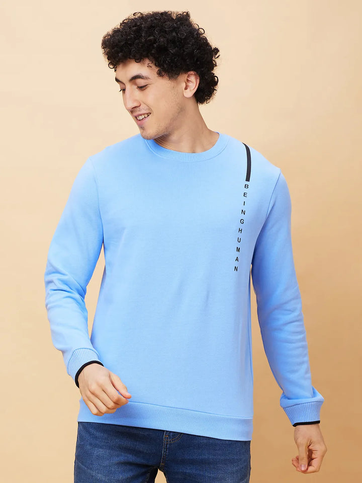 Blue Regular Fit Round Neck Long Sleeves Men's Sweatshirt