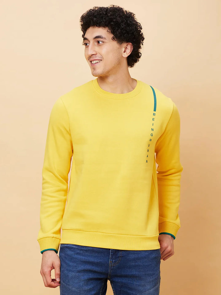 Yellow Regular Fit Round Neck Long Sleeves Men's Sweatshirt