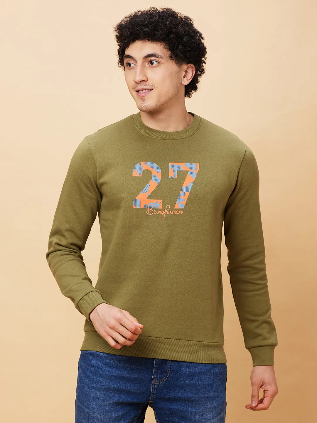 Olive Regular Fit Round Neck Long Sleeves Men's Sweatshirt by Being Human Clothing