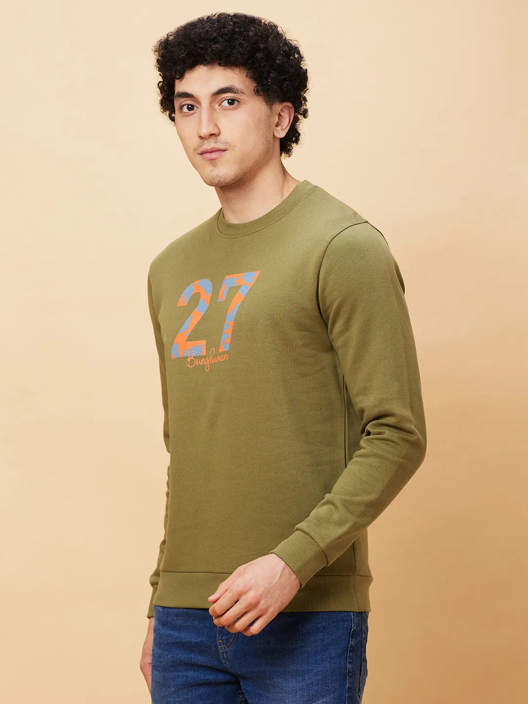 Olive Regular Fit Round Neck Long Sleeves Men's Sweatshirt by Being Human Clothing