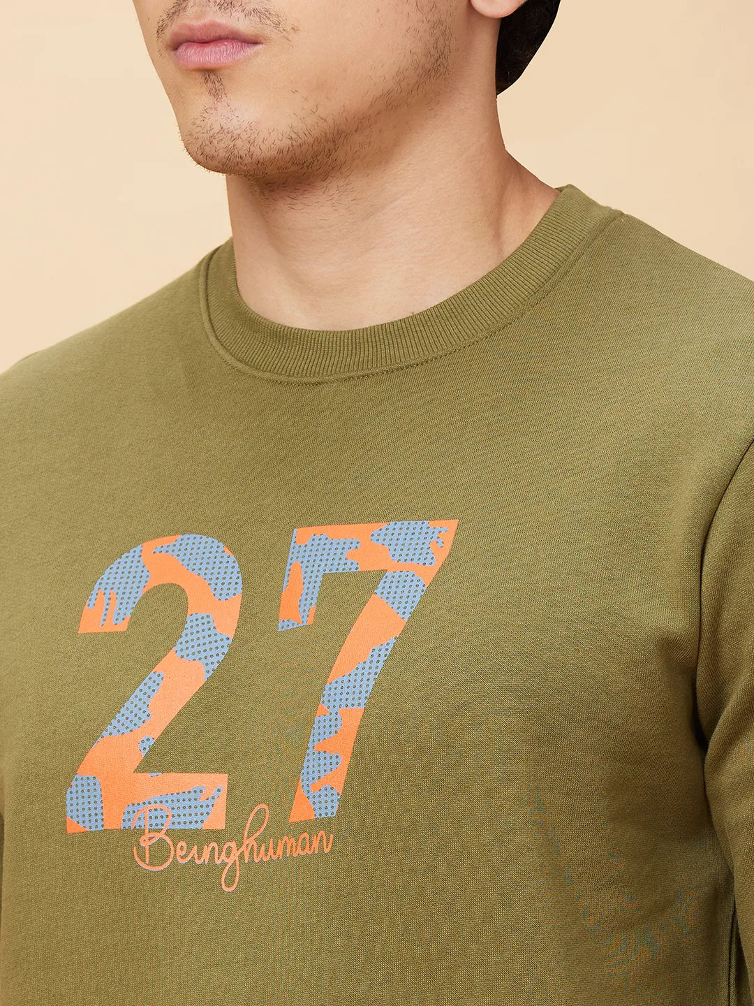 Olive Regular Fit Round Neck Long Sleeves Men's Sweatshirt by Being Human Clothing