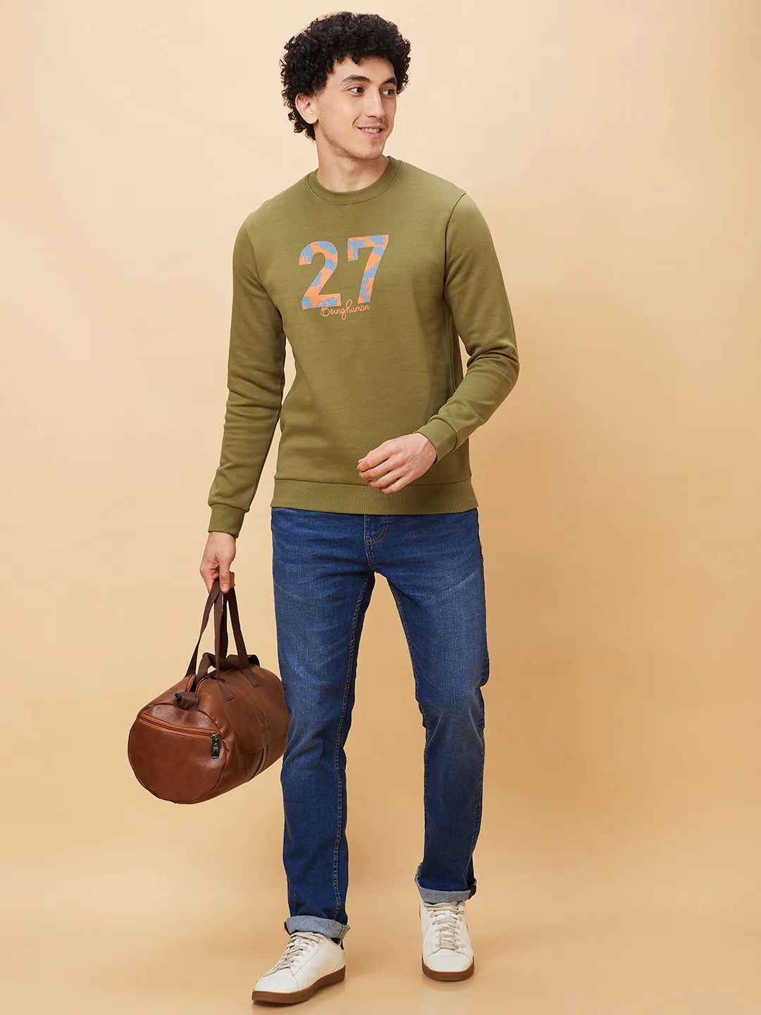 Olive Regular Fit Round Neck Long Sleeves Men's Sweatshirt by Being Human Clothing