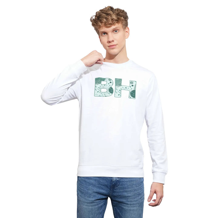 White Regular Fit Round Neck Long Sleeves Men's Sweatshirt by Being Human Clothing