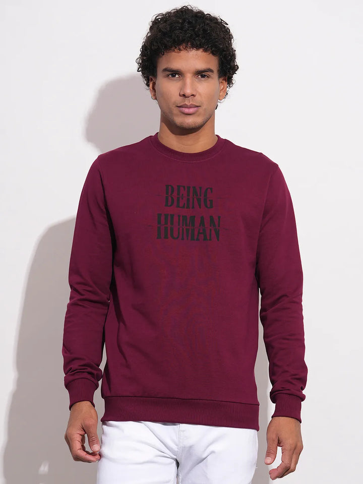 Red Regular Fit Round Neck Long Sleeves Men's Sweatshirt by Being Human Clothing
