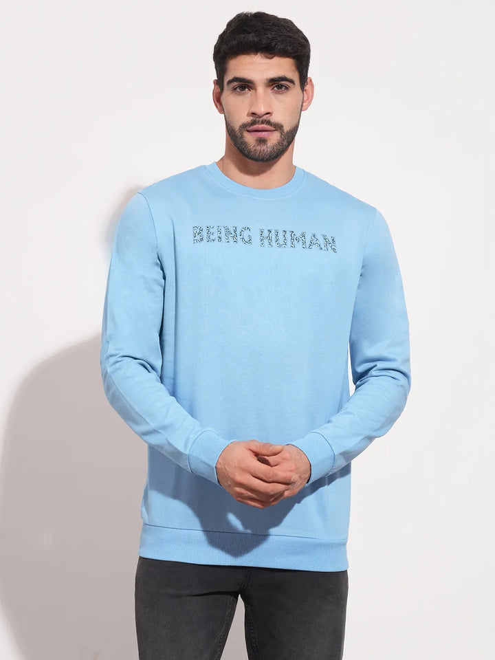 Blue Regular Fit Round Neck Long Sleeves Men's Sweatshirt