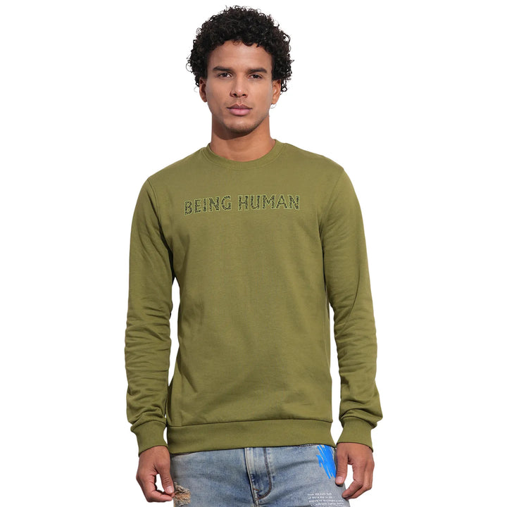 Green Regular Fit Round Neck Men's Sweatshirt