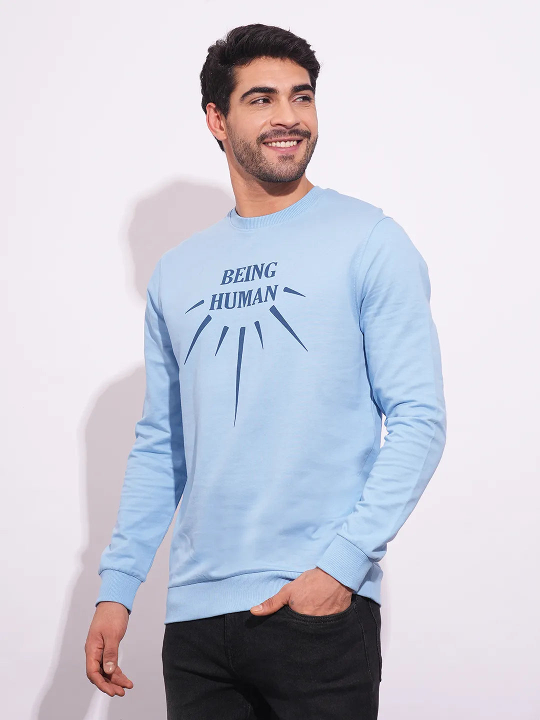 Blue Regular Fit Round Neck Long Sleeves Men's Sweatshirt by Being Human Clothing