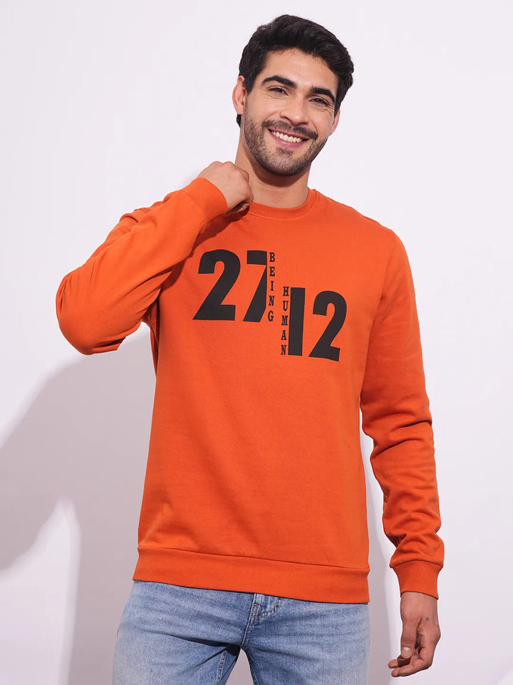 Rust Regular Fit Round Neck Men's Sweatshirt by Being Human Clothing