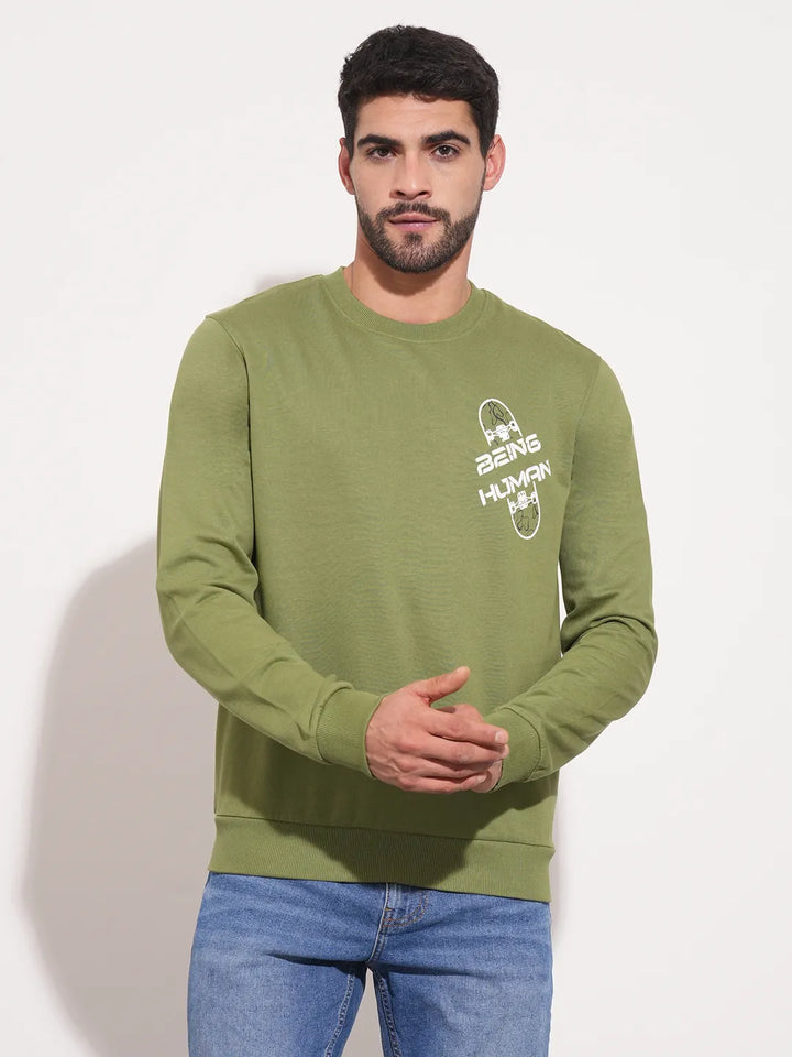 Green Regular Fit Round Neck Men's Sweatshirt