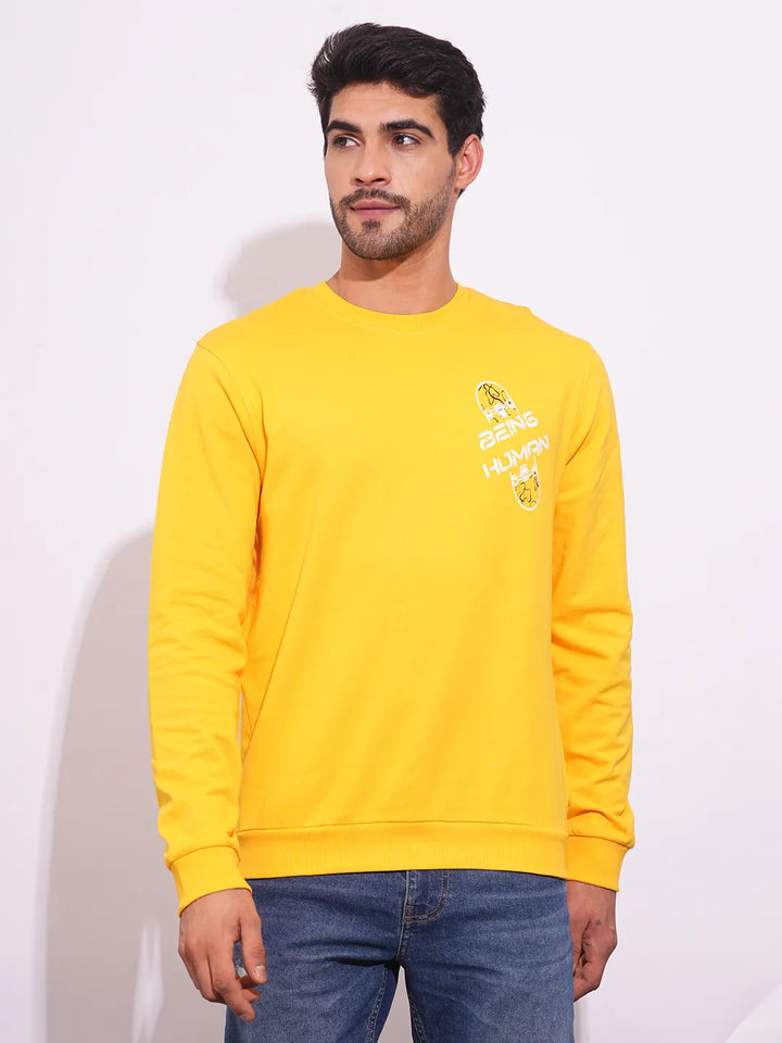 Yellow Regular Fit Round Neck Long Sleeves Men's Sweatshirt