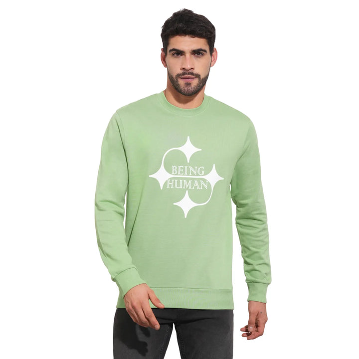 Sage Green Regular Fit Round Neck Men's Sweatshirt by Being Human Clothing