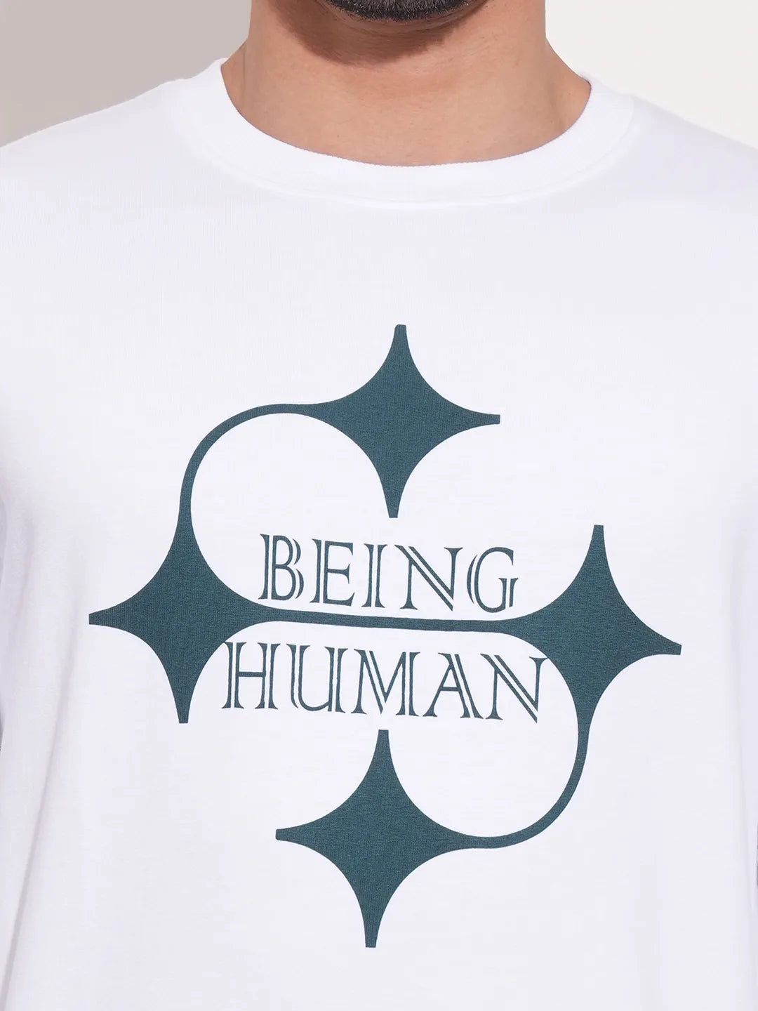 White Regular Fit Round Neck Long Sleeves Men's Sweatshirt by Being Human Clothing