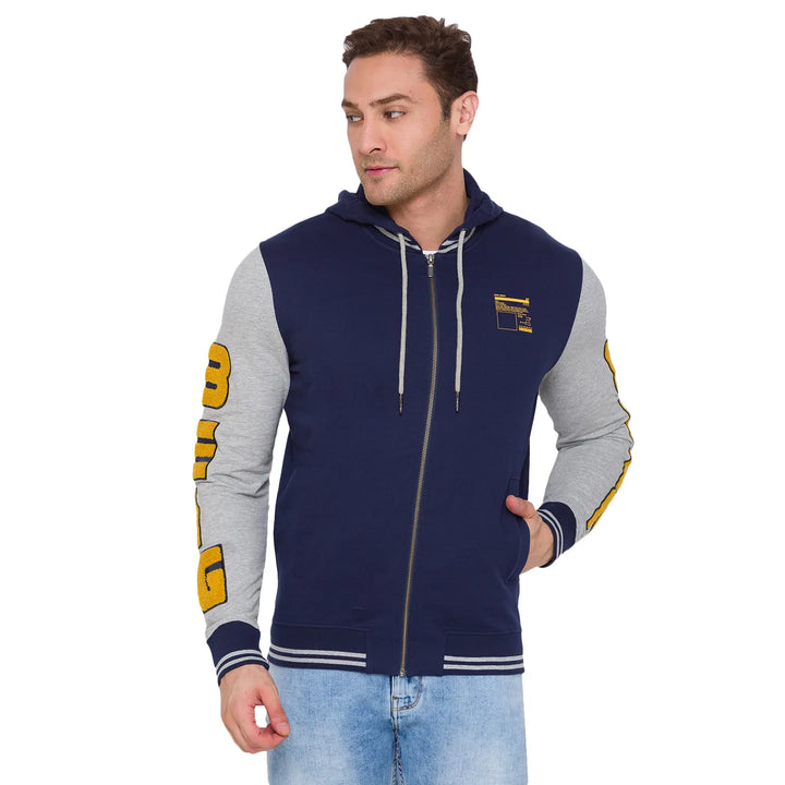 Navy Regular Fit  Long Sleeves Cotton Men's Hoodie