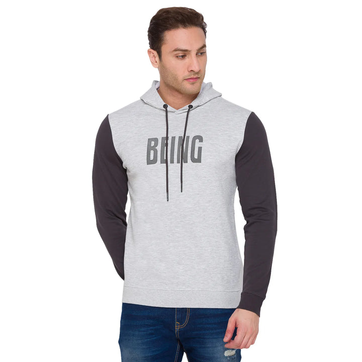 Grey Regular Fit  Long Sleeves Cotton Men's Hoodie