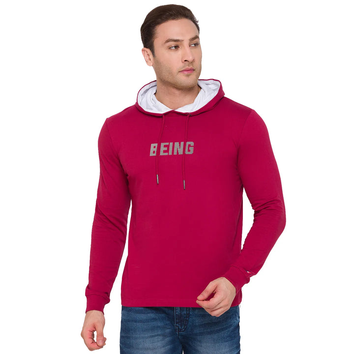 Red Regular Fit  Long Sleeves Cotton Men's Hoodie