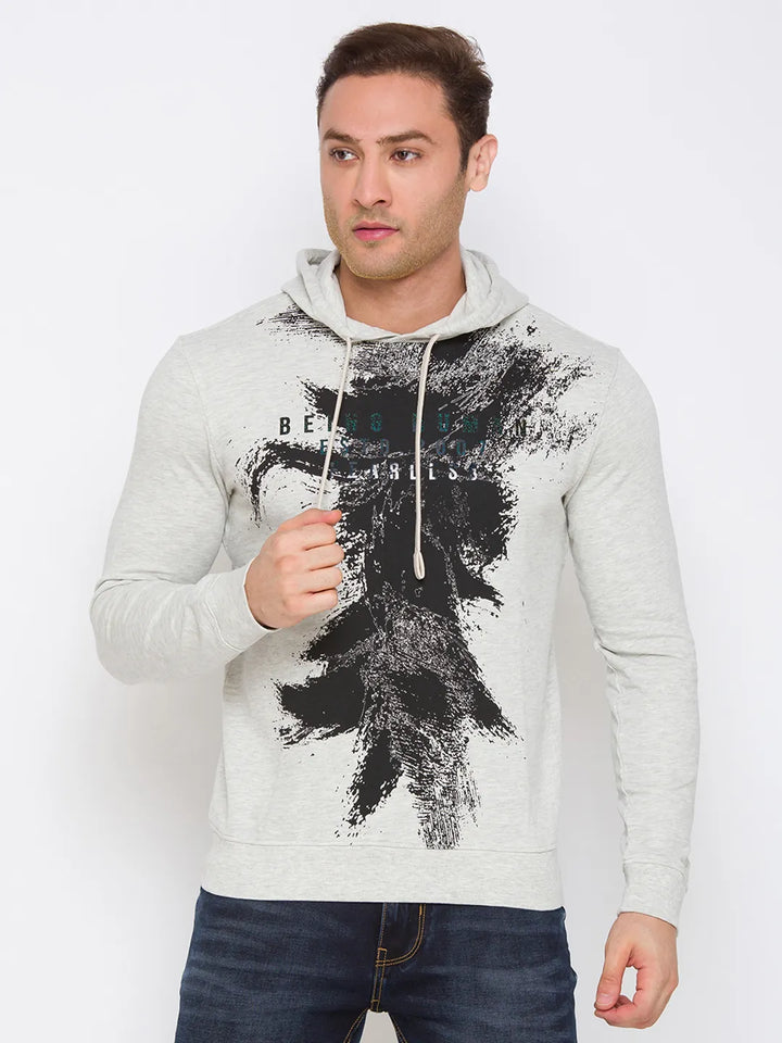 Beige Regular Fit  Long Sleeves Cotton Men's Hoodie