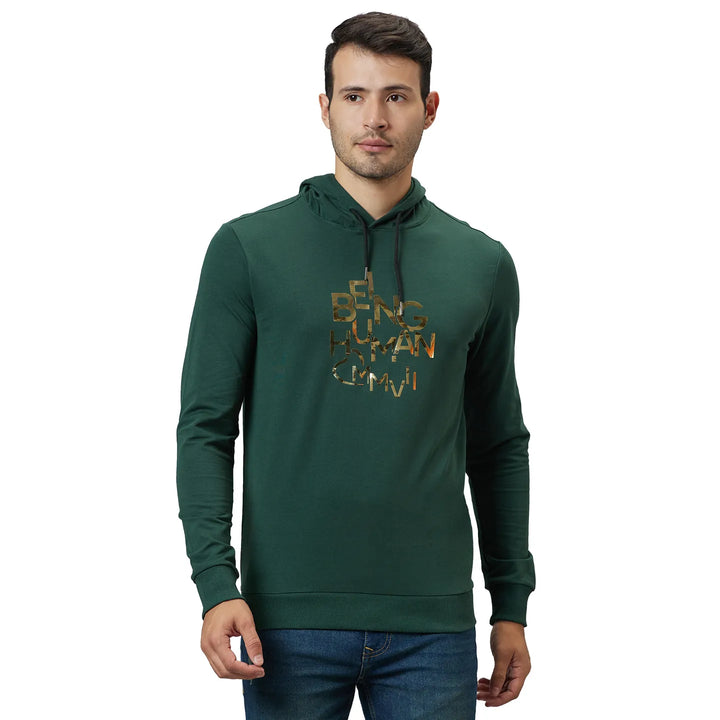 Bottle Green Regular Fit Men's Hoodie by Being Human Clothing