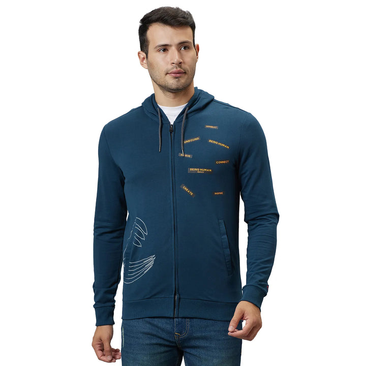 Green Regular Fit  Long Sleeves Men's Hoodie