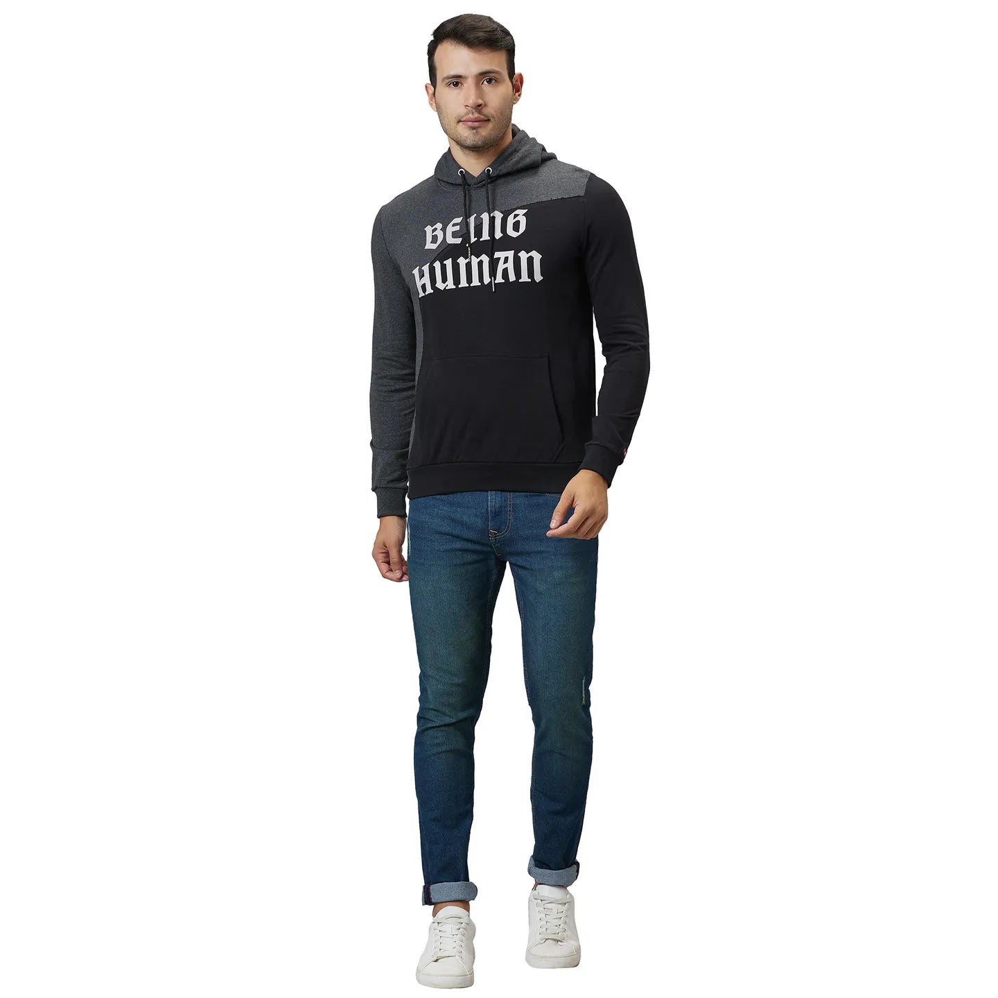Being Human Clothing Men Regular Fit Hooded Hoody-Anthra Melange