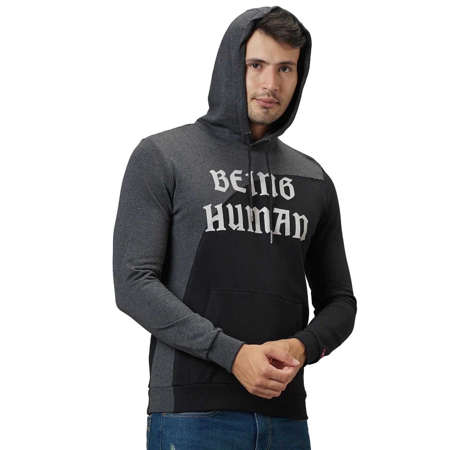 Being Human Clothing Men Regular Fit Hooded Hoody-Anthra Melange