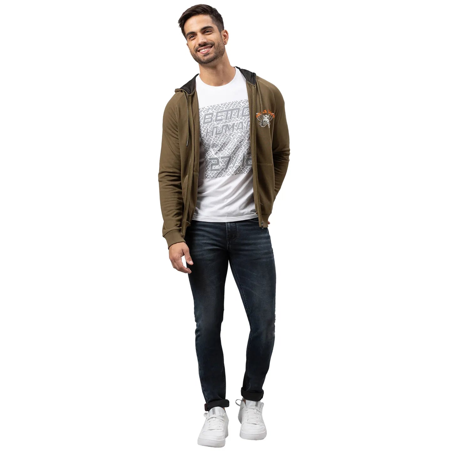 Being Human Clothing Men Regular Fit Hooded Hoody-Dark Olive