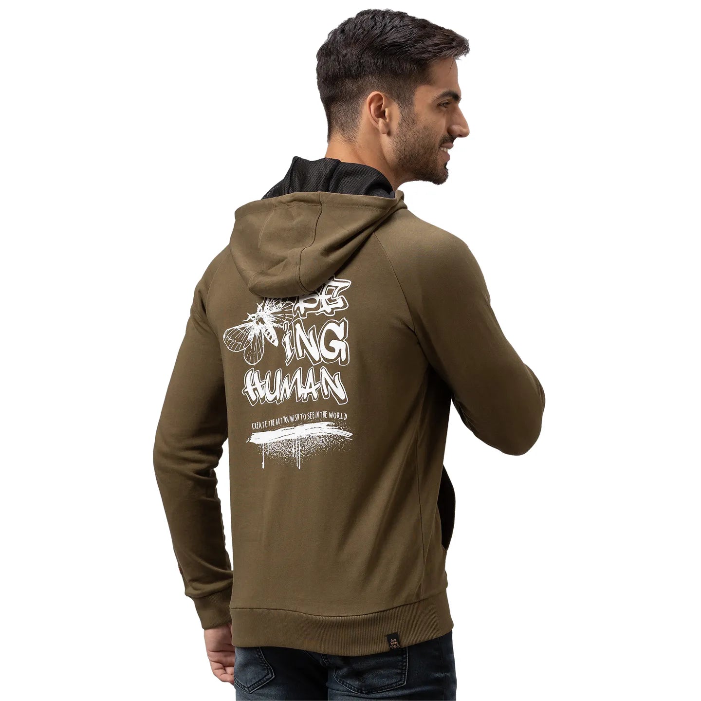 Being Human Clothing Men Regular Fit Hooded Hoody-Dark Olive
