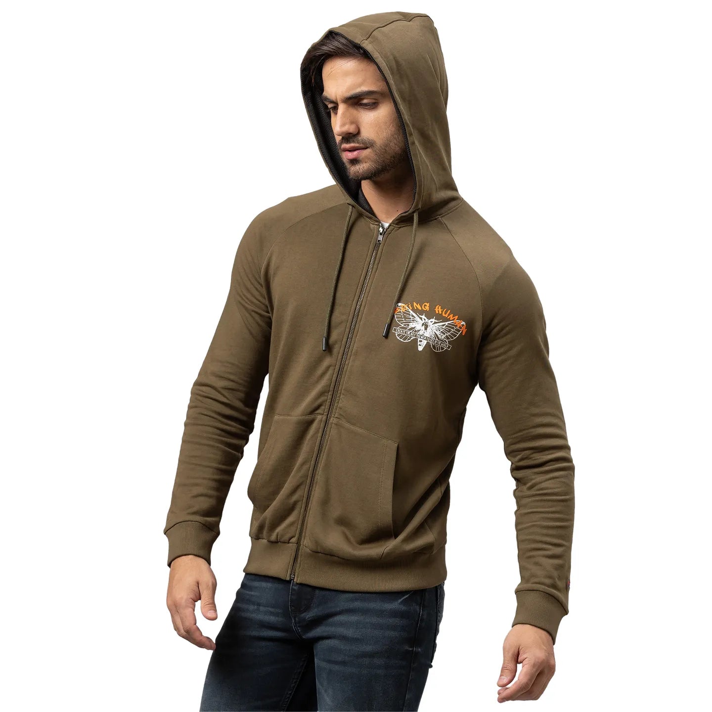 Being Human Clothing Men Regular Fit Hooded Hoody-Dark Olive