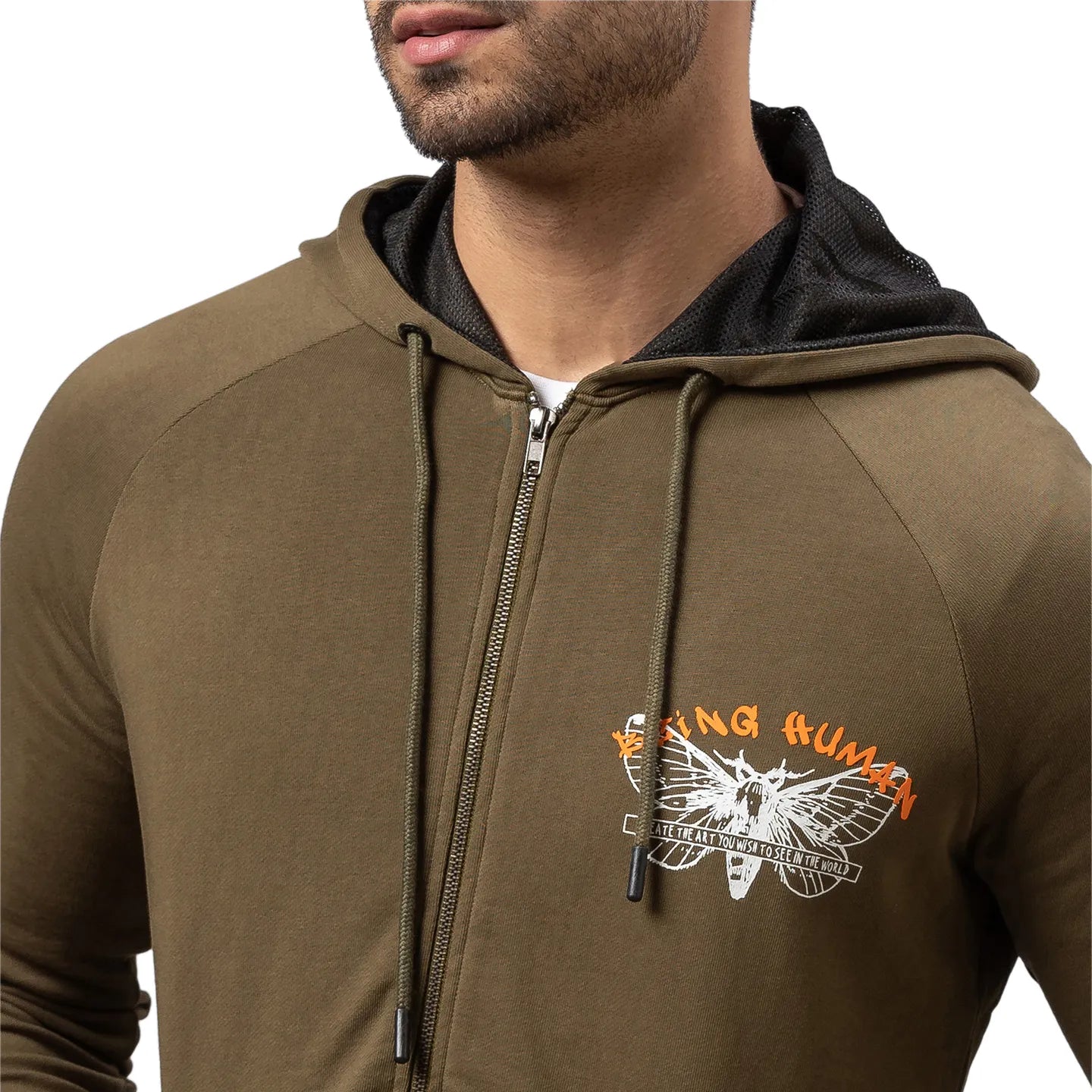 Being Human Clothing Men Regular Fit Hooded Hoody-Dark Olive