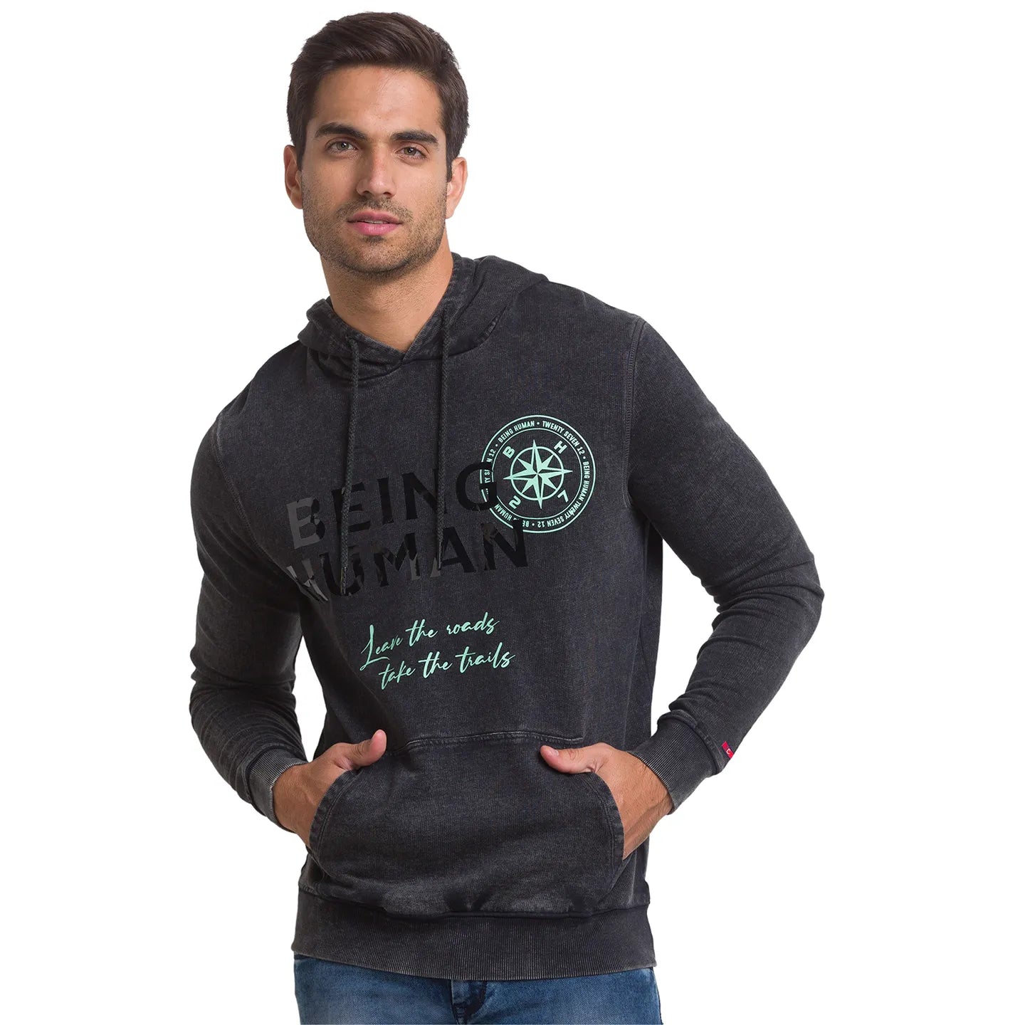 Being Human Clothing Men Regular Fit Hooded Hoody-Charcoal
