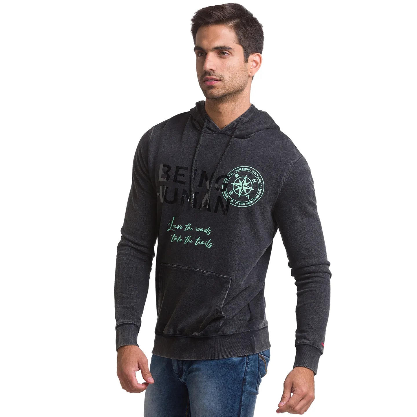 Being Human Clothing Men Regular Fit Hooded Hoody-Charcoal