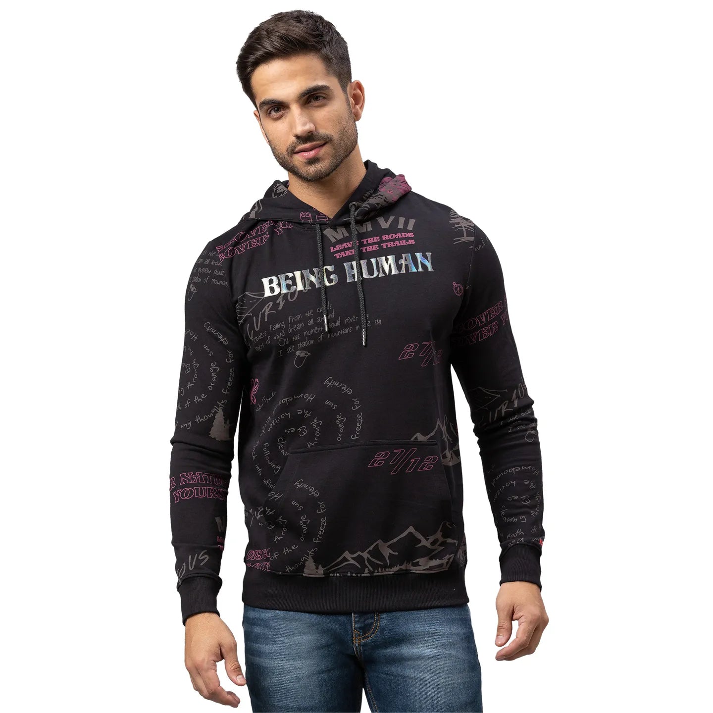Being Human Clothing Men Regular Fit Hooded Hoody-Black