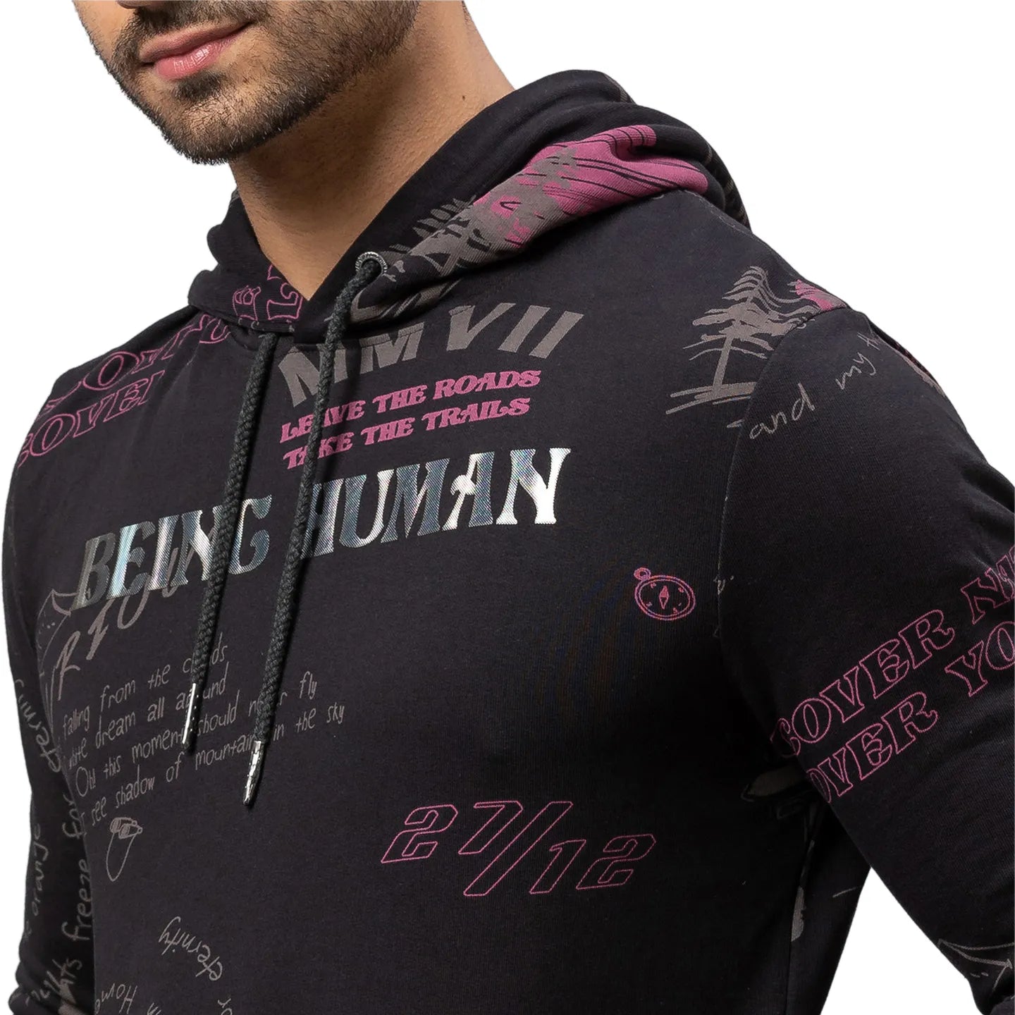 Being Human Clothing Men Regular Fit Hooded Hoody-Black