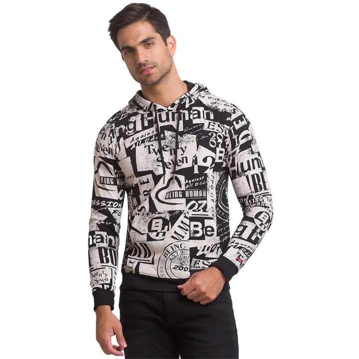 Black Regular Fit Round Neck Long Sleeves Cotton Men's Hoodie