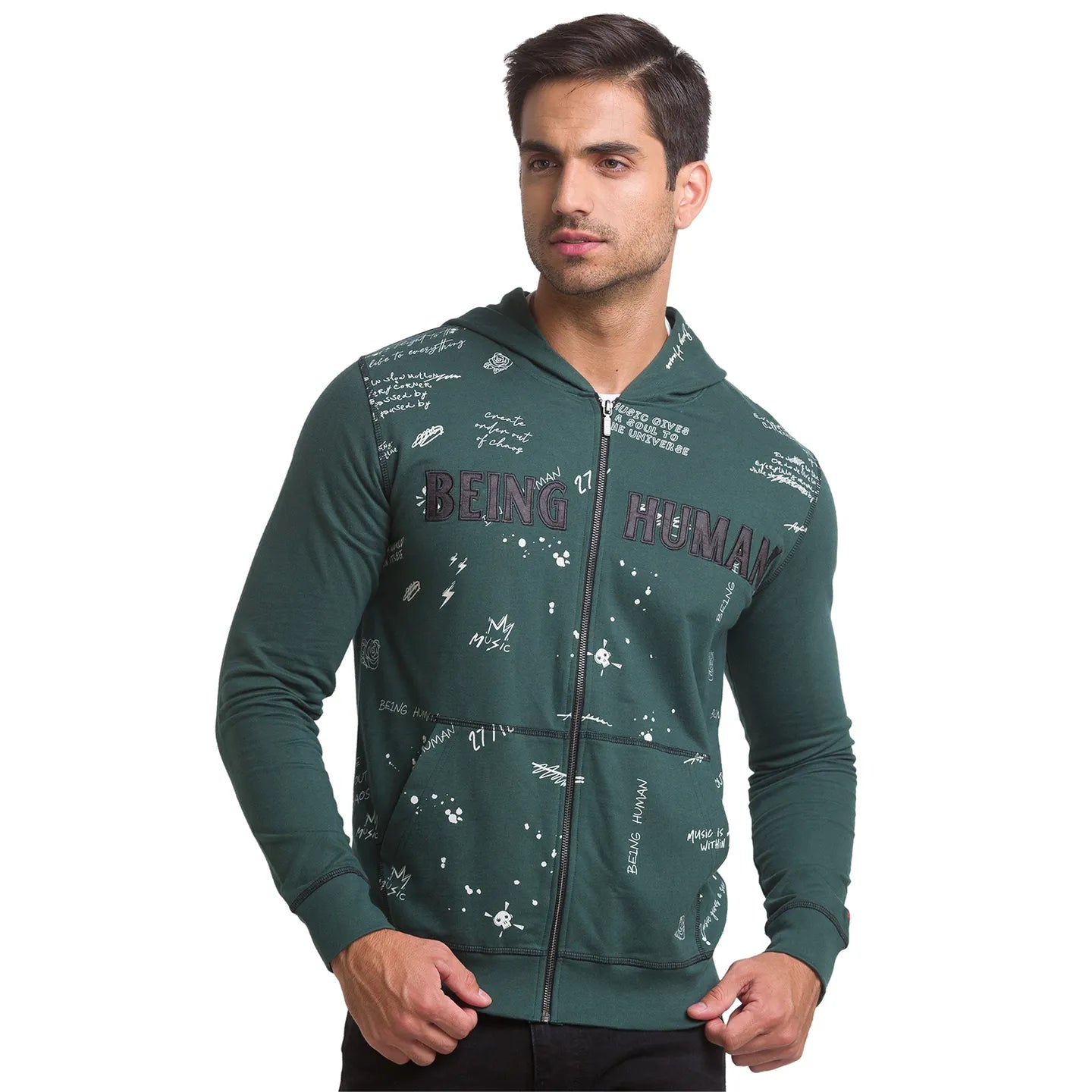 Being Human Clothing Men Regular Fit Crew Neck Hoody-Forest Green