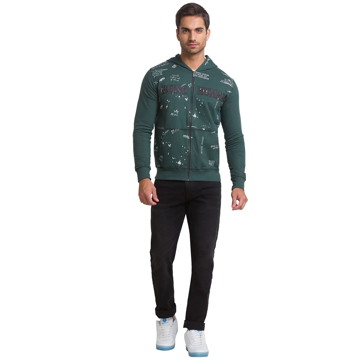 Being Human Clothing Men Regular Fit Crew Neck Hoody-Forest Green
