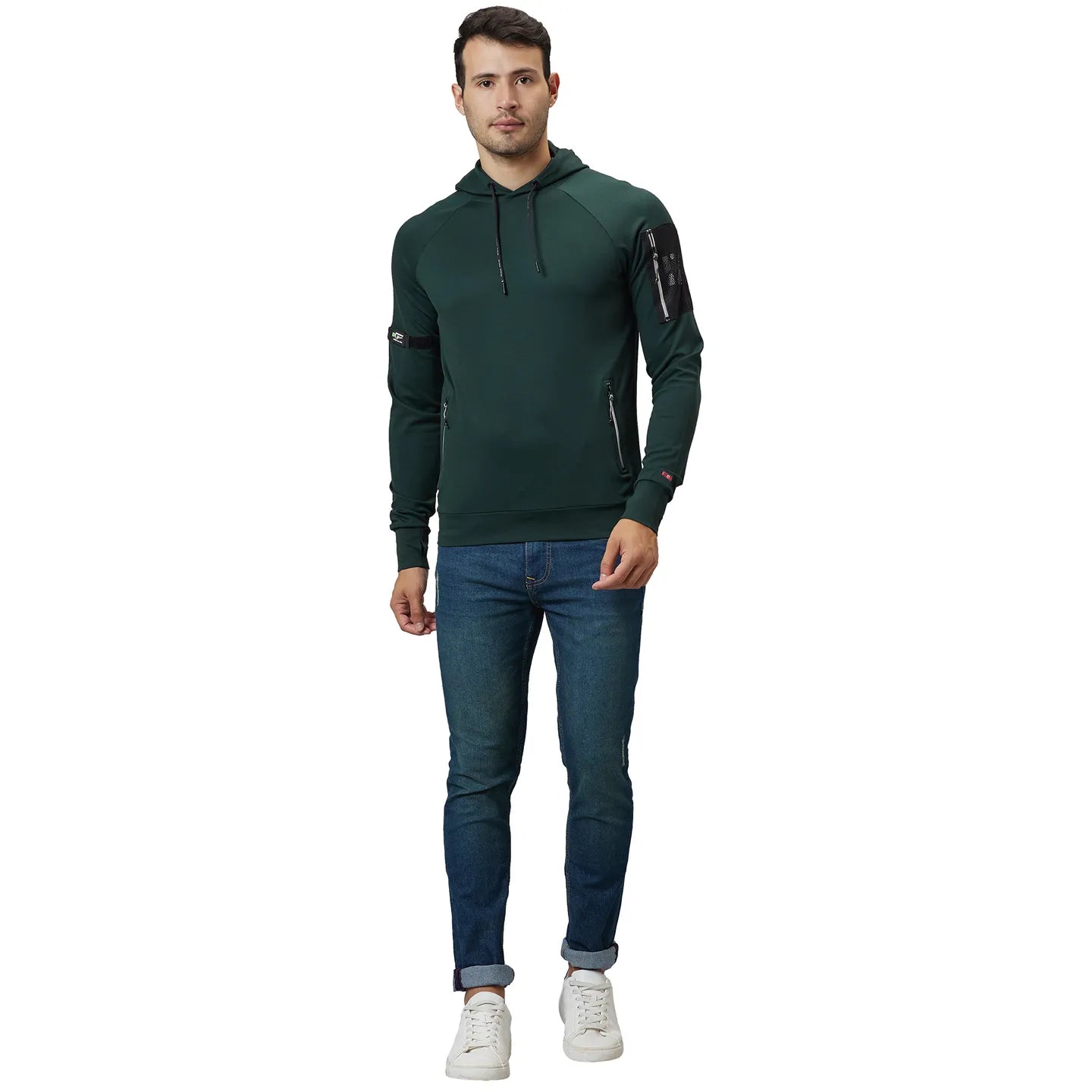 Green Regular Fit  Long Sleeves Rayon And Nylon Men's Hoodie by Being Human Clothing