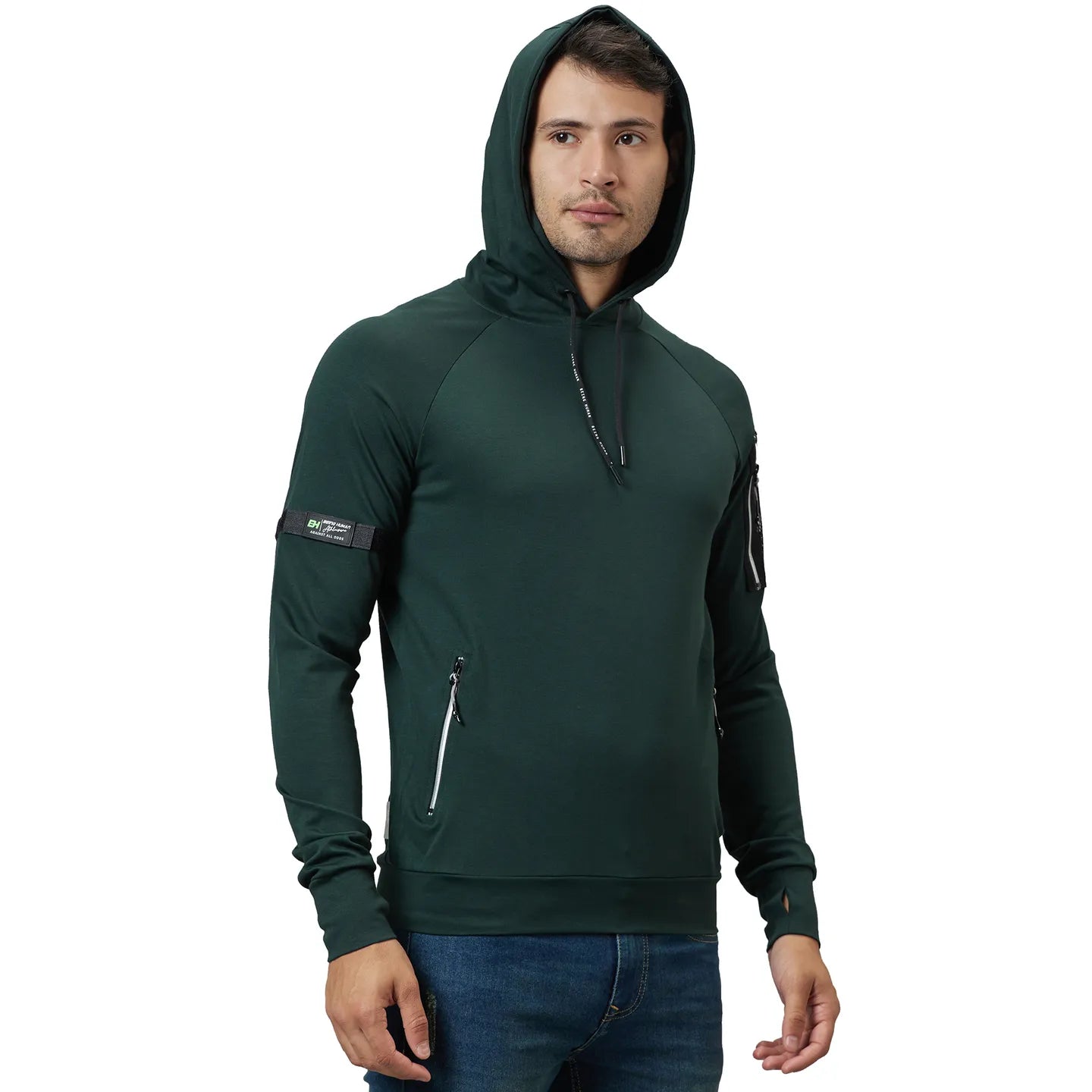 Green Regular Fit  Long Sleeves Rayon And Nylon Men's Hoodie by Being Human Clothing