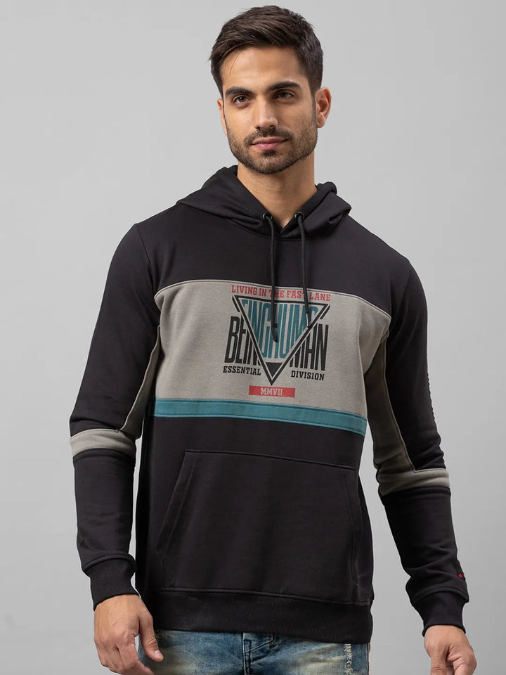 Grey Regular Fit  Long Sleeves Cotton Men's Hoodie