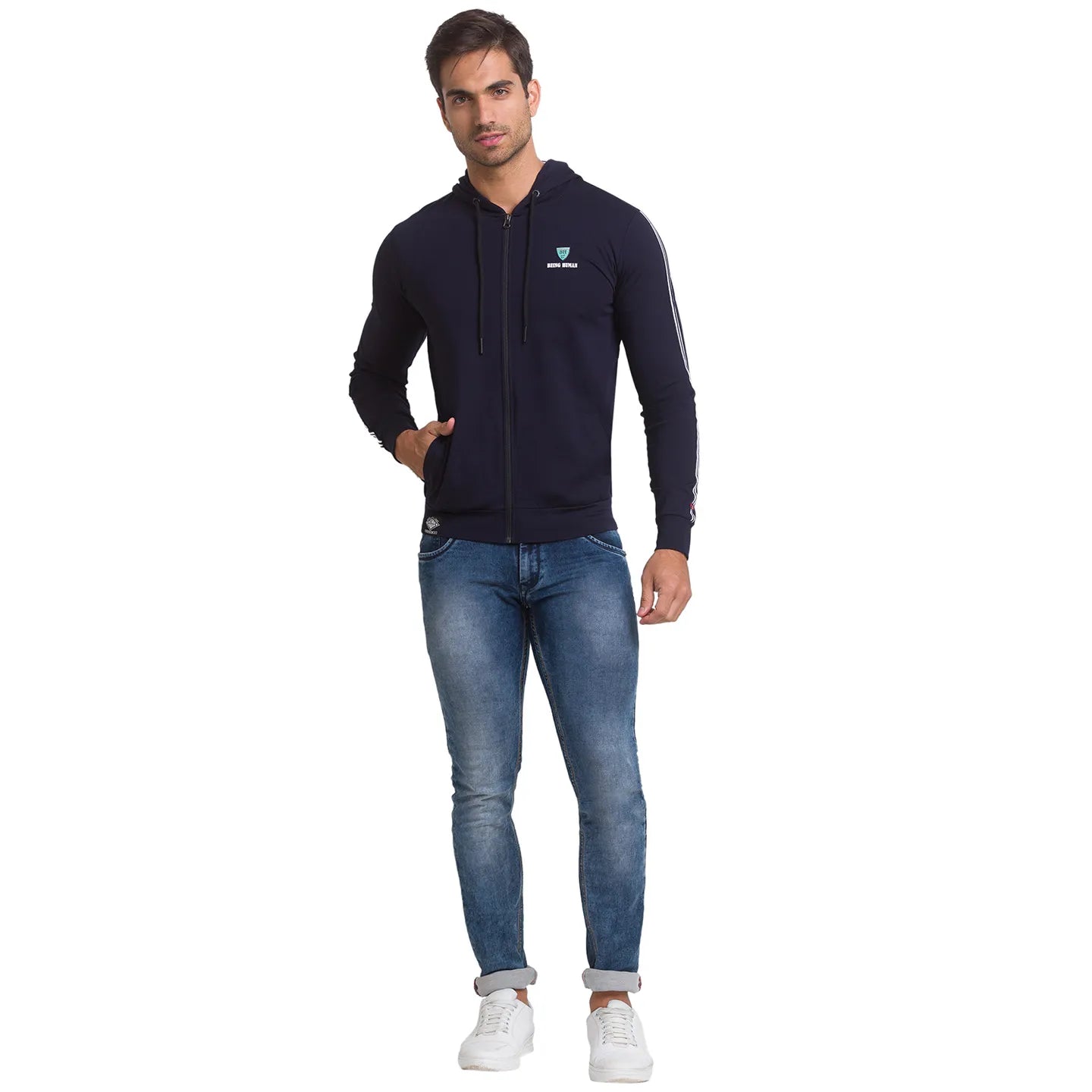 Being Human Clothing Men Regular Fit Hooded Hoody-Navy