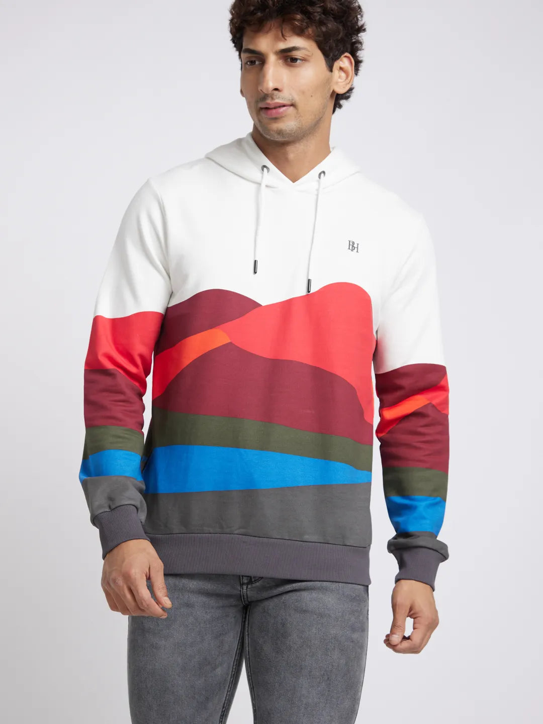 White Regular Fit Round Neck Long Sleeves Men's Hoodie by Being Human Clothing