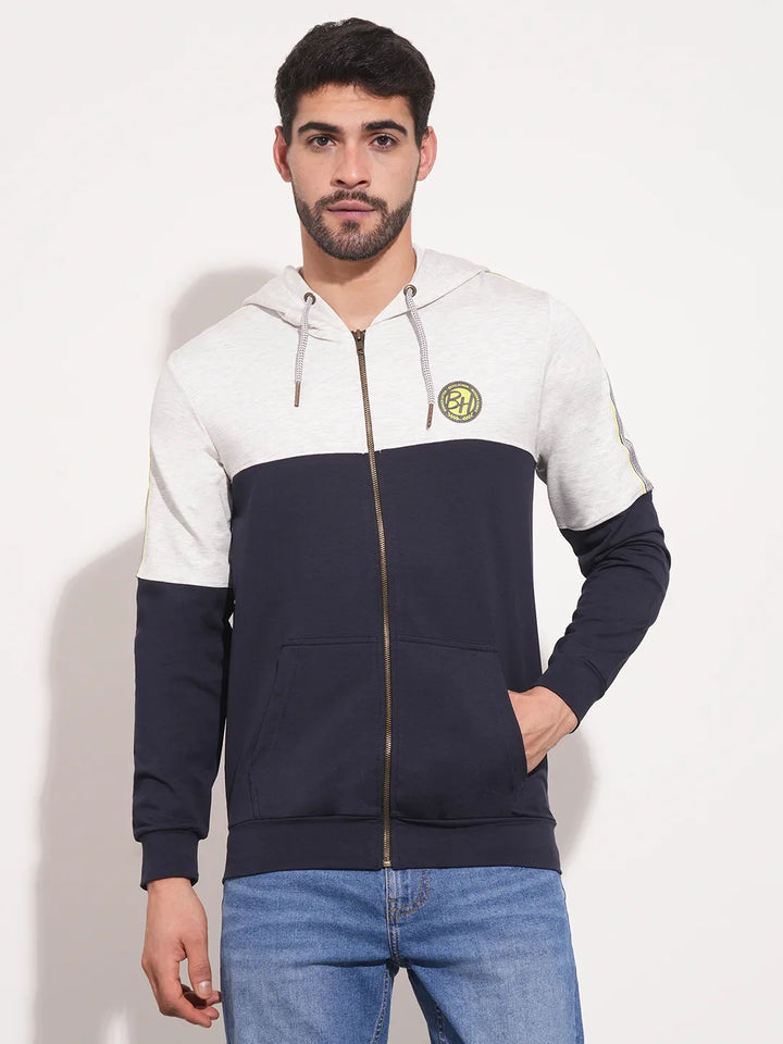 Blue Regular Fit  Long Sleeves Men's Hoodie