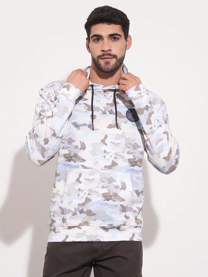 White Regular Fit Round Neck Long Sleeves Men's Hoodie